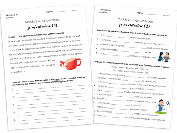 Français - 8e - Module 2 - Adverbes - Fiches (pour s'entrainer)