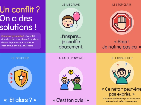 Affiche bienveillante réagir lors d'un conflit