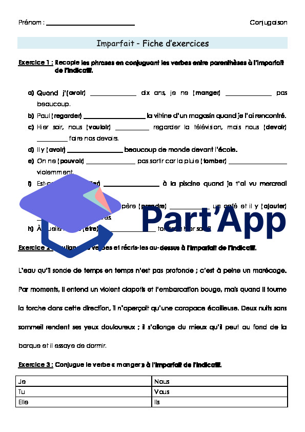 Français 7H-8H - Imparfait (fiche d'exercices 1 + corrigé)_2