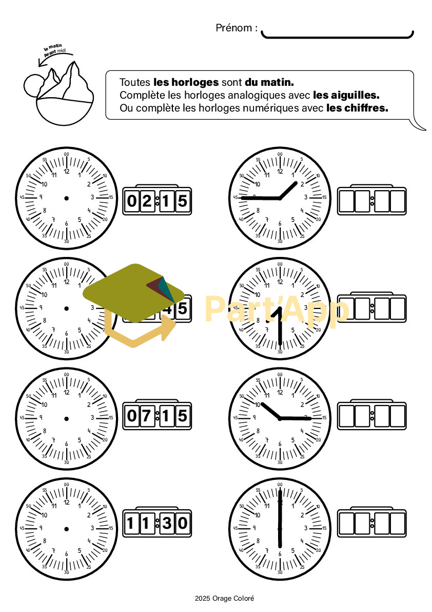 11 exercice pour apprendre l'heure digitale et analogique_7