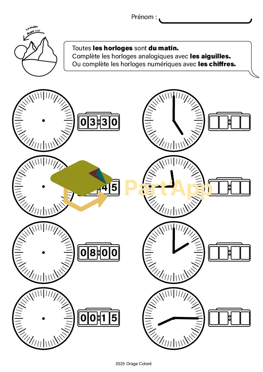 11 exercice pour apprendre l'heure digitale et analogique_9
