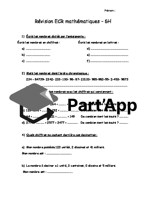 Dossier de révision des ECR de mathématique pour les 6P_2