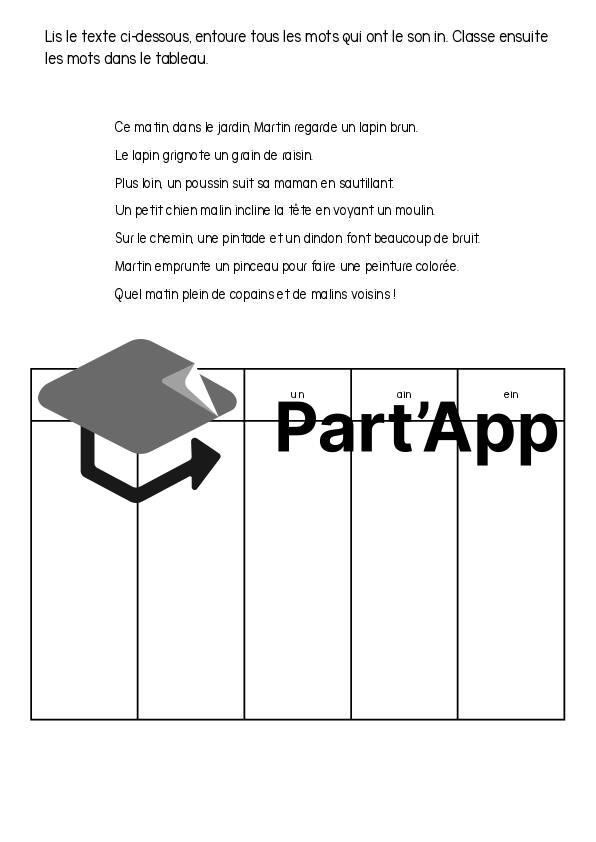Fiches d'exercices son Ain/ein_4
