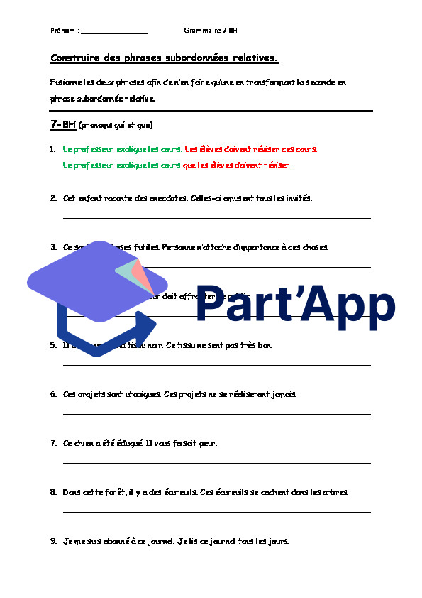 PHRASE SUBORDONNÉE RELATIVE_Enchassement_EXERCICE_2