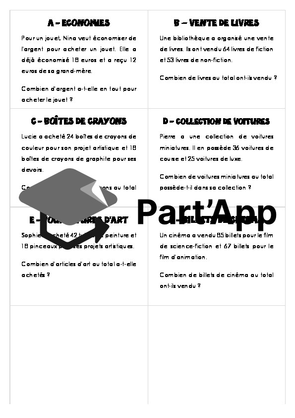 Opérations - Atelier problèmes (additions et soustractions) - Niveau 2_4