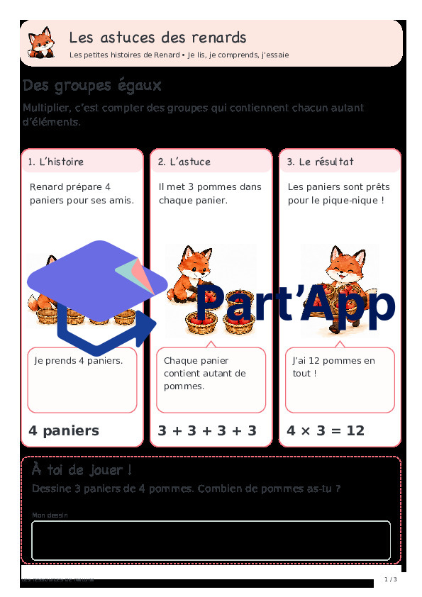 🦊 Les astuces des renards — 1. Multiplication : Comprendre les groupes égaux | 1 CHF 🦊_2