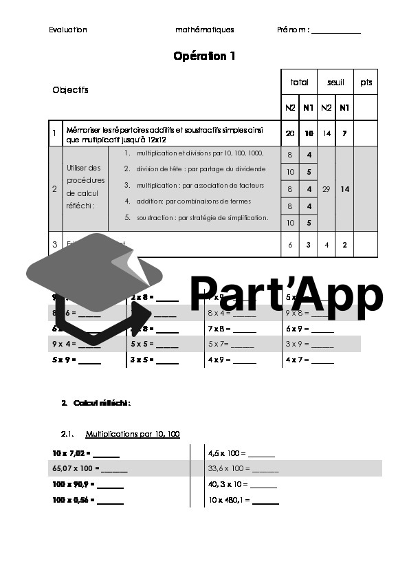 Evaluation: techniques de calcul de tête 8H_2