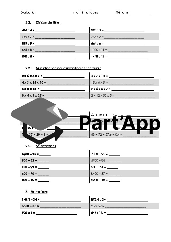 Evaluation: techniques de calcul de tête 8H_3
