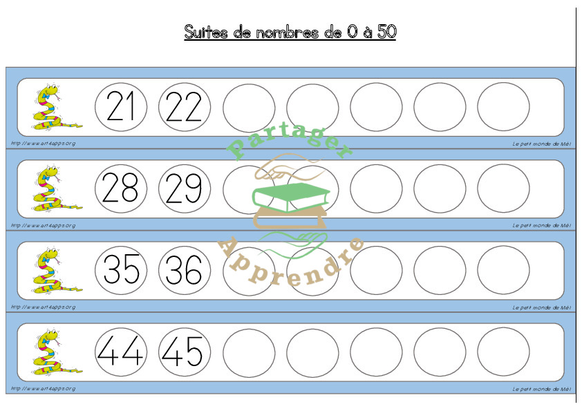 Part'App | Suite de nombres 0 à 50