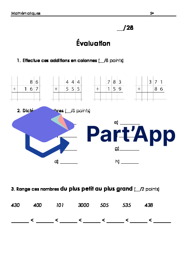 Evaluation de math 5e année + fiche d'objectifs_2