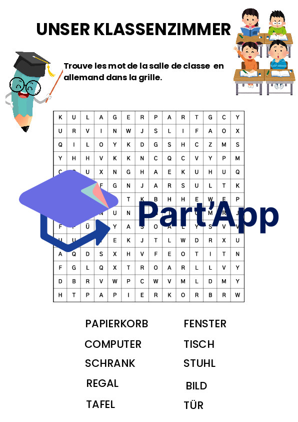 Mots-mêlés salle de classe, unité 4_3