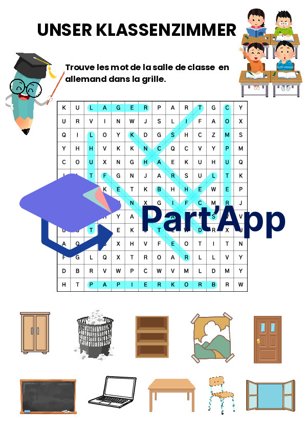 Mots-mêlés salle de classe, unité 4_4
