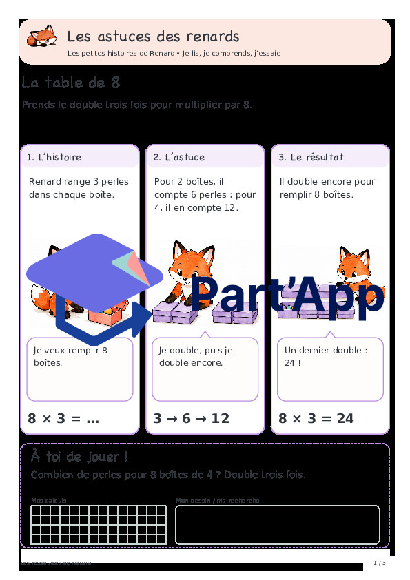 🦊 Les astuces des renards — 6. Table de 8 : doubler trois fois | 1 CHF 🦊_2
