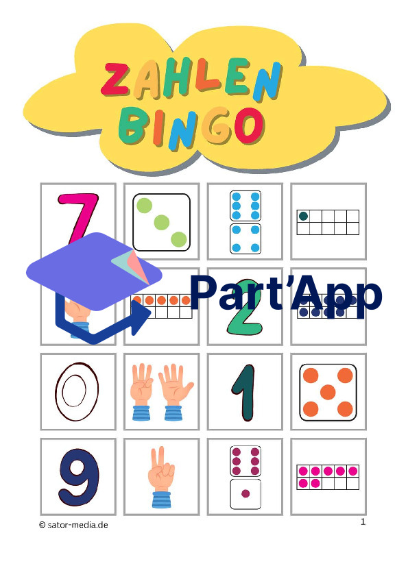 Zahlen Bingo – Ziffern, Würfel, Zehnerrahmen, Fingerbild_2