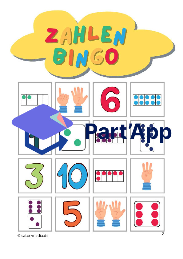 Zahlen Bingo – Ziffern, Würfel, Zehnerrahmen, Fingerbild_3