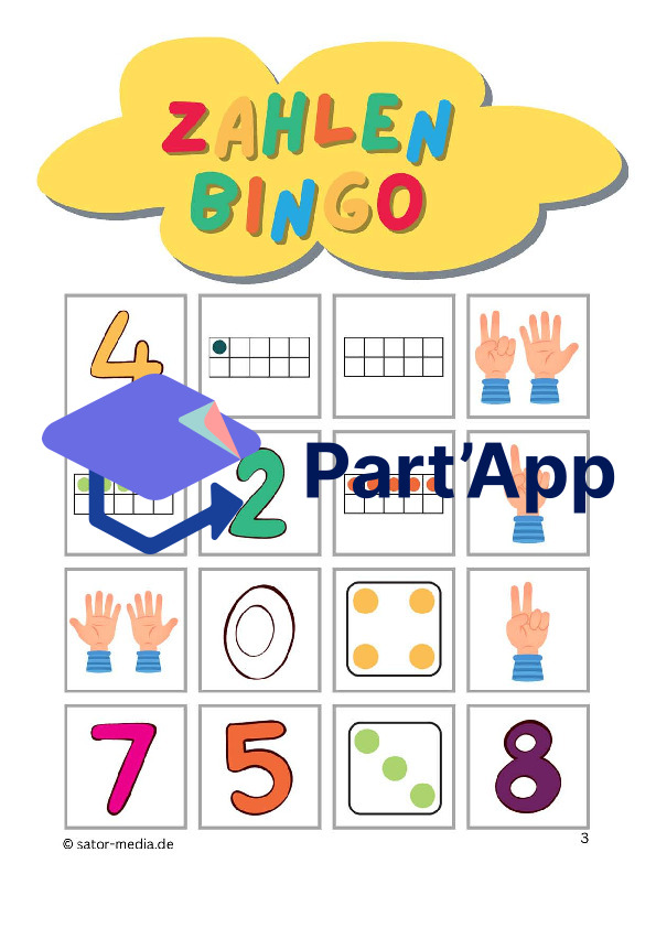 Zahlen Bingo – Ziffern, Würfel, Zehnerrahmen, Fingerbild_4