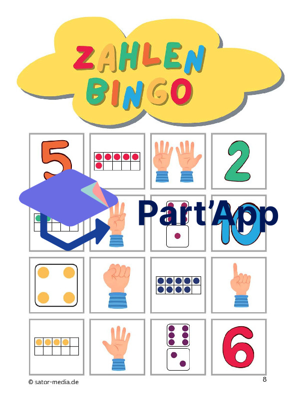 Zahlen Bingo – Ziffern, Würfel, Zehnerrahmen, Fingerbild_9