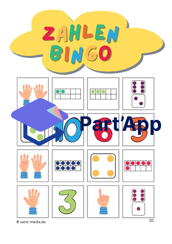 Zahlen Bingo – Ziffern, Würfel, Zehnerrahmen, Fingerbild_11