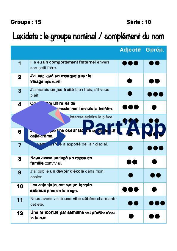 3 fiches de Lexidata : Groupe nominal : Module 4 : 6H_4