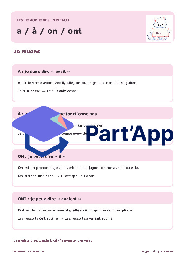 🐾 Mes fiches homophones a / à et on / ont – 2 niveaux | 2 CHF 🐾_3