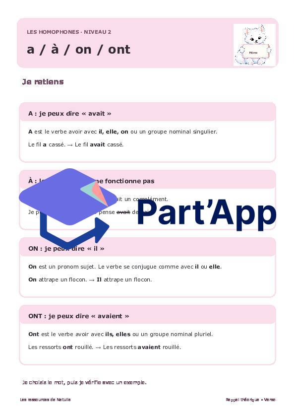 🐾 Mes fiches homophones a / à et on / ont – 2 niveaux | 2 CHF 🐾_5