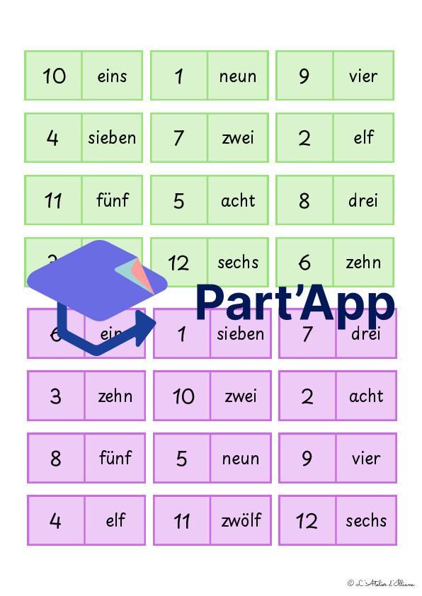 Die Zahlen (1-12) : Domino - Bords rectangulaires_5