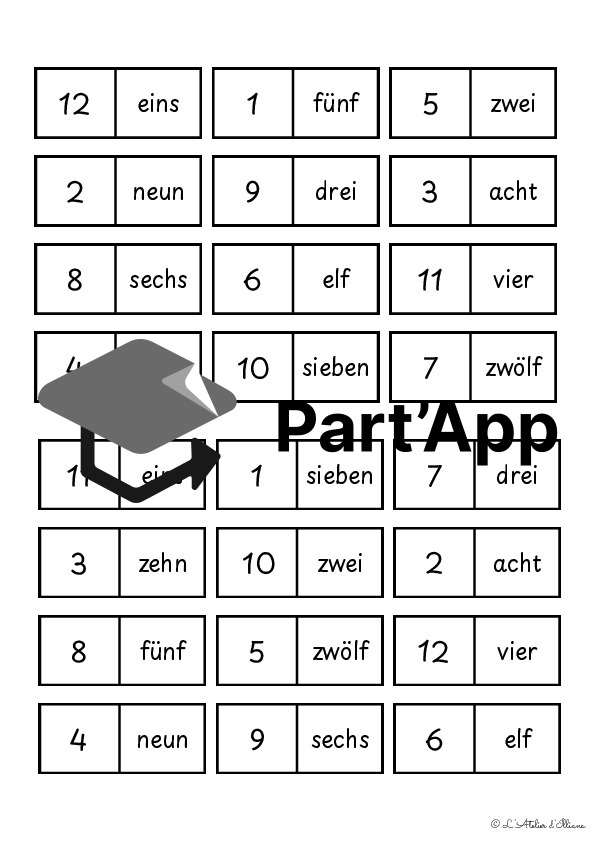 Die Zahlen (1-12) : Domino - Bords rectangulaires_6