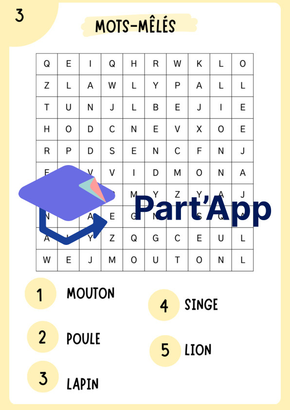 Mots-mêlés thématiques : "Les animaux" (9 grilles + corrigés inclus - Cycle 1 / 3H-4H)_5