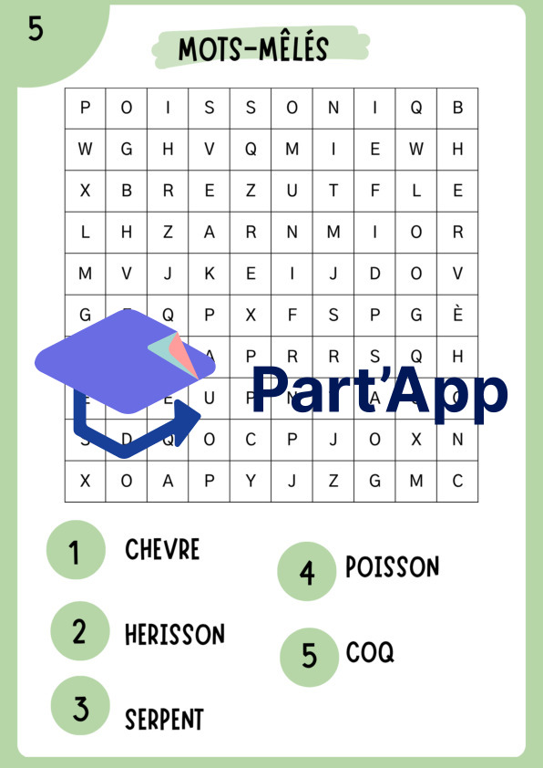 Mots-mêlés thématiques : "Les animaux" (9 grilles + corrigés inclus - Cycle 1 / 3H-4H)_7