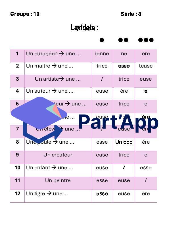 Lexidata: Féminin des noms: 6H : Module 4_4