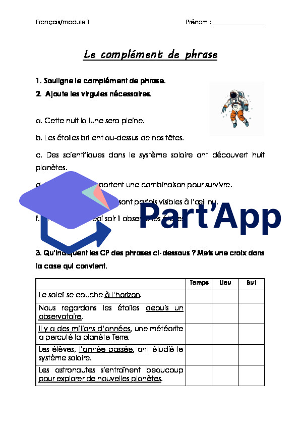 Le complément de phrase / module 1 6P_3
