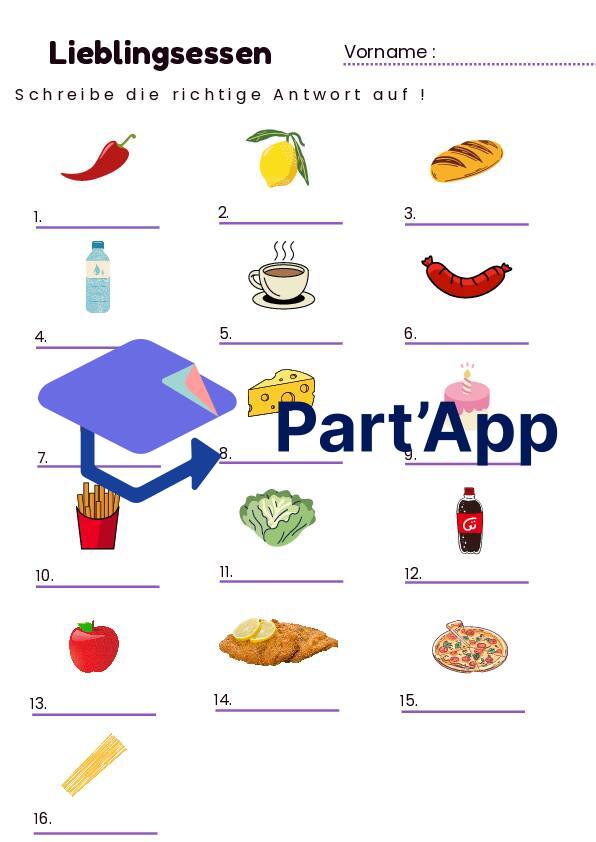 Allemand - Exercice de vocabulaire Lieblingsessen_2