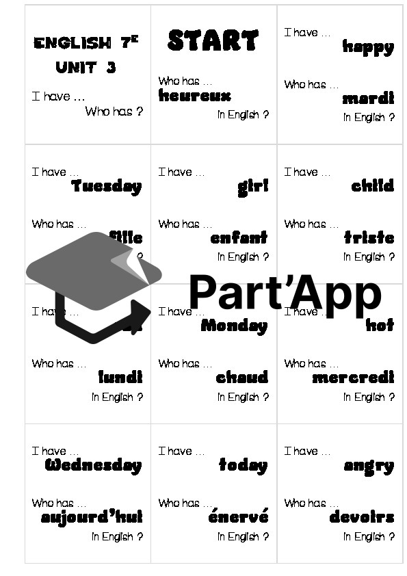Anglais 7e - Unit 3 - I have ... Who has ... ?_2