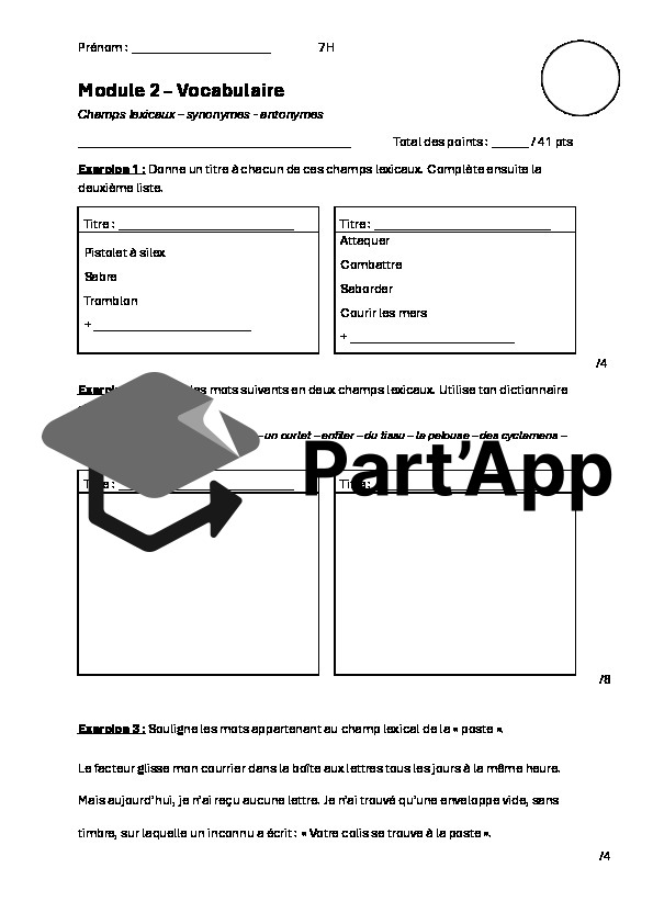 7H  – Module 2 – Vocabulaire : Champs lexicaux, synonymes et antonymes_2