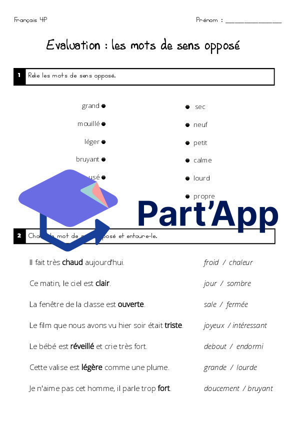 Evaluation : mots de sens opposé 4P_2