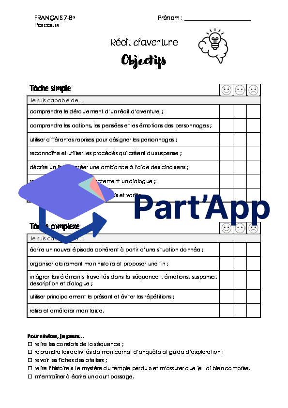 Français 7-8 : RÉCIT D'AVENTURE (parcours orange) - Objectifs, tâche simple et tâche complexe_2