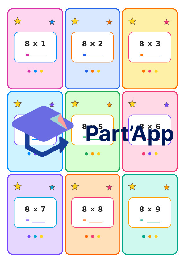 Fiches de révision sur la multiplication de 1 à 9_10