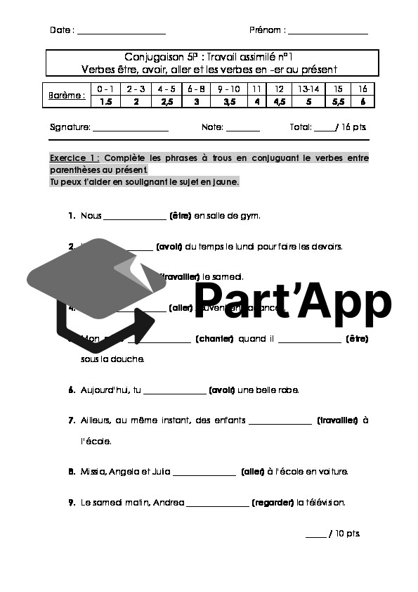 TA Conjugaison 5P – Présent de être, avoir, aller et verbes en -er_2