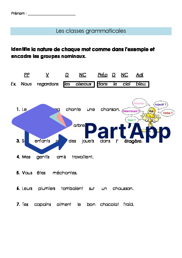 Français 7H-8H - Classes et fonctions grammaticales (fiche d'exercices 2)_2