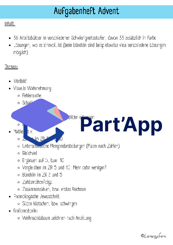 Aufgabenheft für den Kindergarten: Advent_2