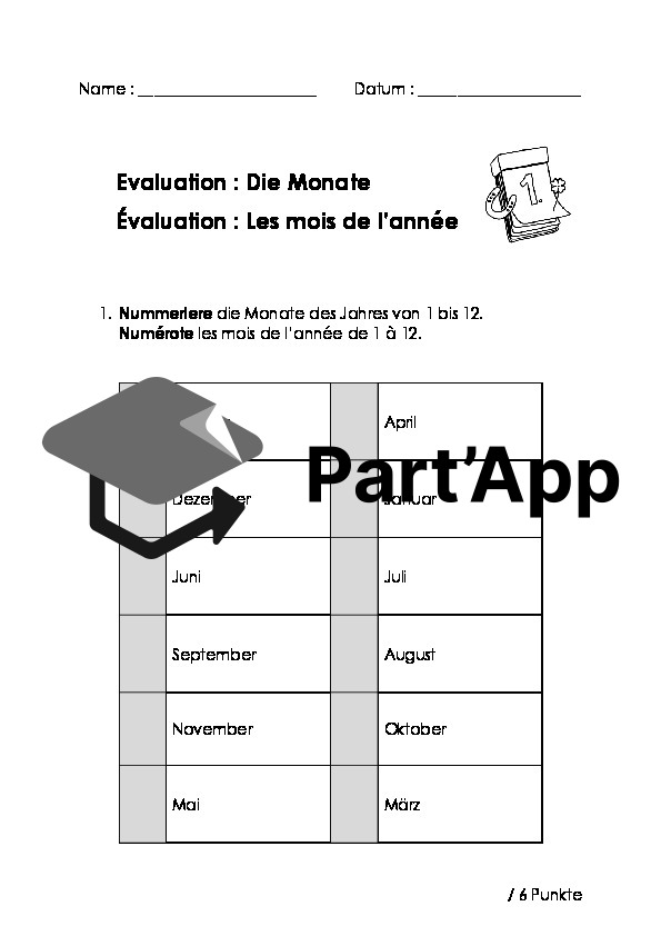 Evaluation die Monate les mois de l'année_2