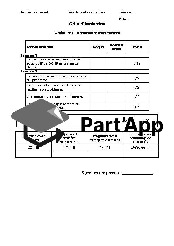 Eval formative MATHS 6e - Opérations additions et soustractions AV1+AV2_4