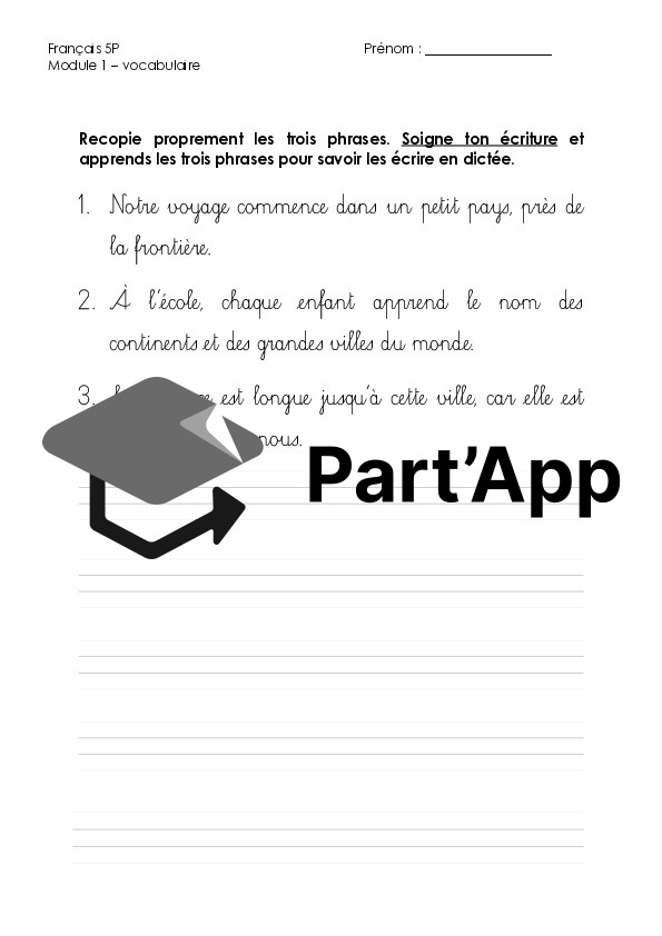 Module 1 - 5P : vocabulaire -> dossier dictée_5