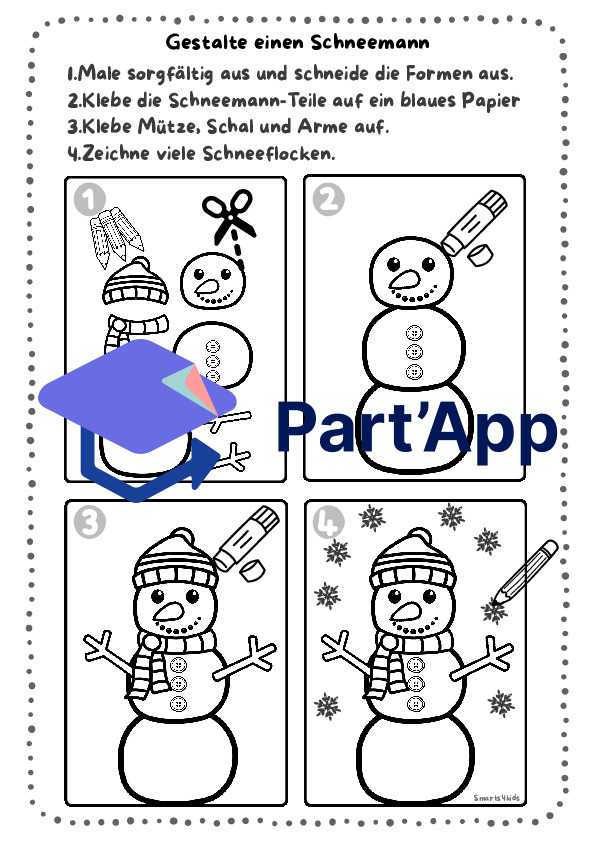 ⛄✂️ Modèle de bricolage « bonhomme de neige » : découper et coller – Hiver_2
