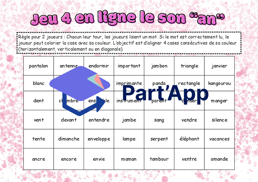 Jeu 4 en ligne:  le son an (temps 3) 2 niveaux de lecture_2