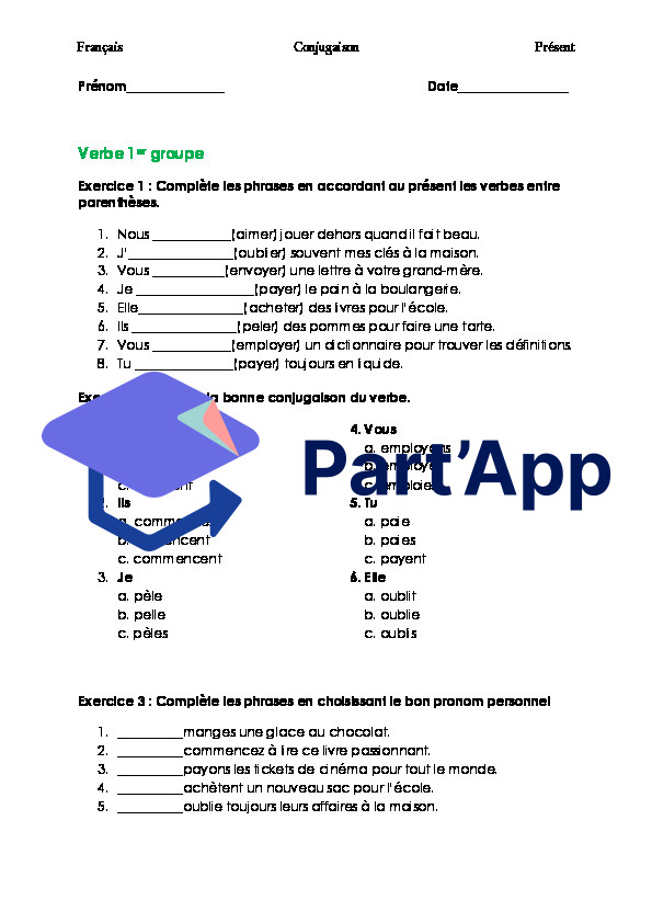3 fiches d'exercices de conjugaison des 3 groupes au présent_2