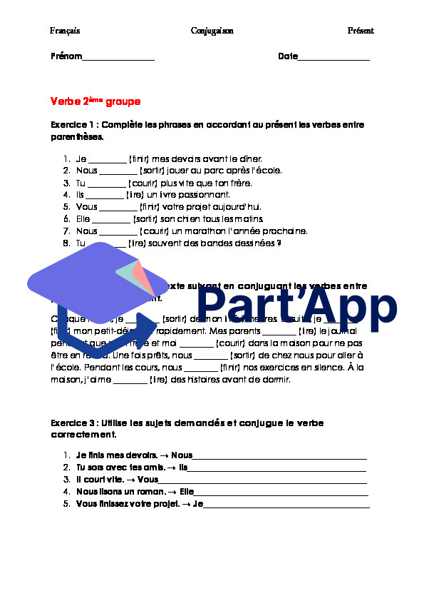 3 fiches d'exercices de conjugaison des 3 groupes au présent_3