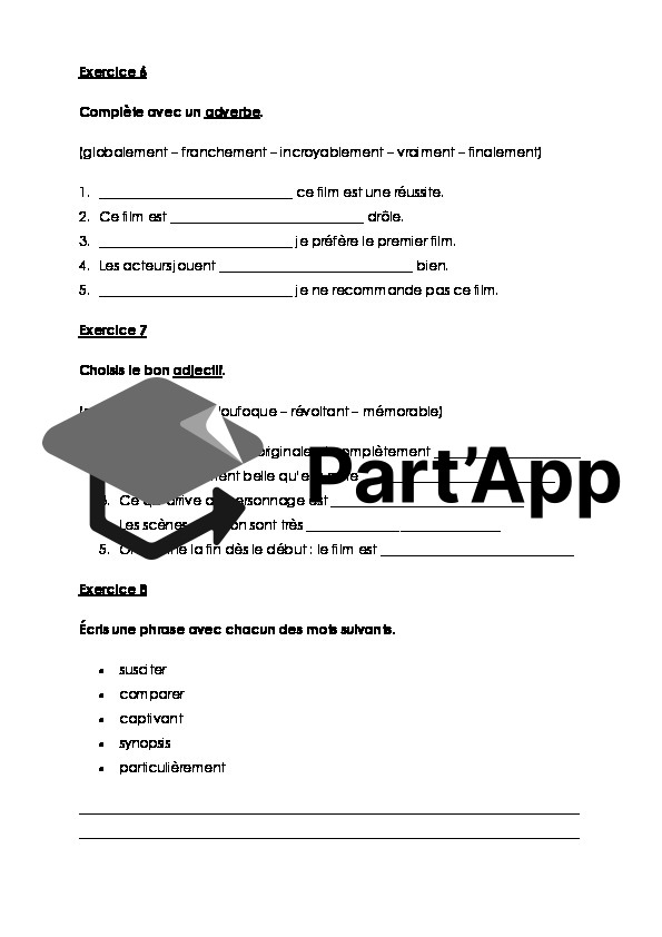 Vocabulaire et exercices sur la CRITIQUE DE FILM - PARCOURS 8P_5