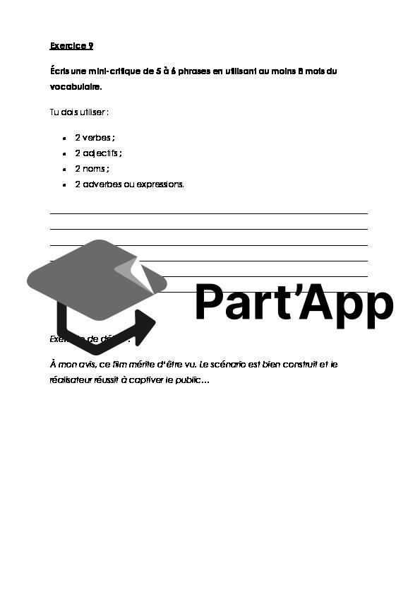 Vocabulaire et exercices sur la CRITIQUE DE FILM - PARCOURS 8P_6