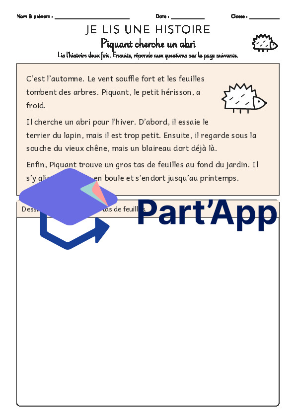 Lecture et compréhension écrite, le hérisson_2